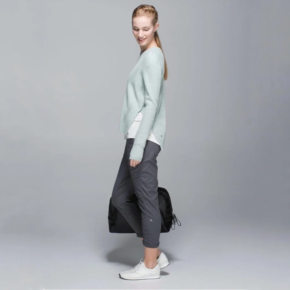 Lululemon Seva Sweater Merino Wool Pointelle Knit High Low Pullover Minty Grey 4